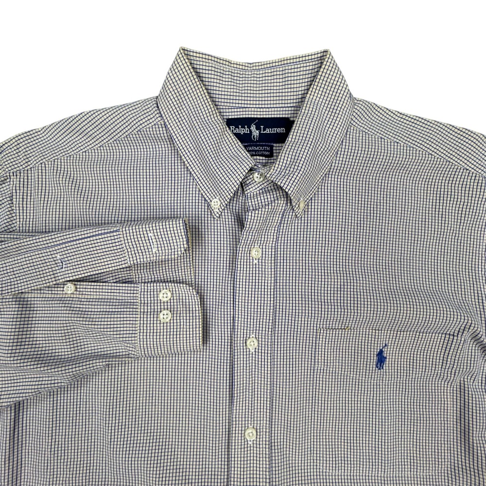 Ralph Lauren‎ Yarmouth Button Down Shirt Mens 16 32/33 Plaid Blue Yellow Cotton